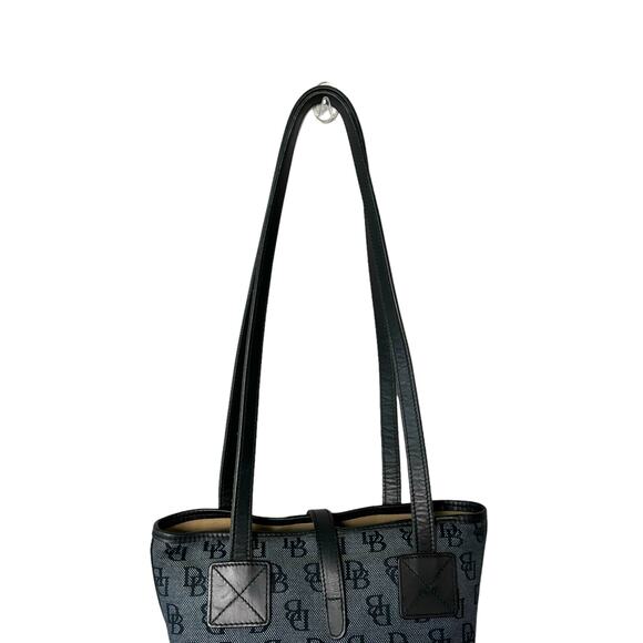 Dooney & Bourke Blue Canvas Bucket Bag Shoulder Handbag Leather Monogram - Picture 6 of 15